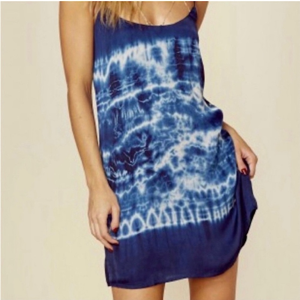 Blue Life Planet Blue & White Tie Dye Mini Silk Slip Dress Size Small NWT Boho